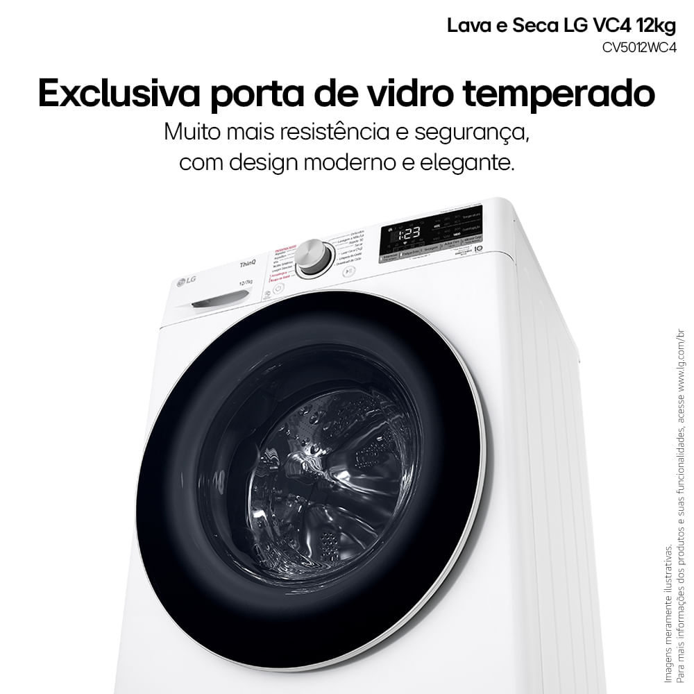 Lava e Seca LG 12Kg Smart com Inteligência Artificial AIDD Branca VC4 CV5012WC4A - 220 Volts